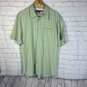 Quiksilver Waterman Collection Green Plaid Shirt‎ L Large Short Sleeve 509951